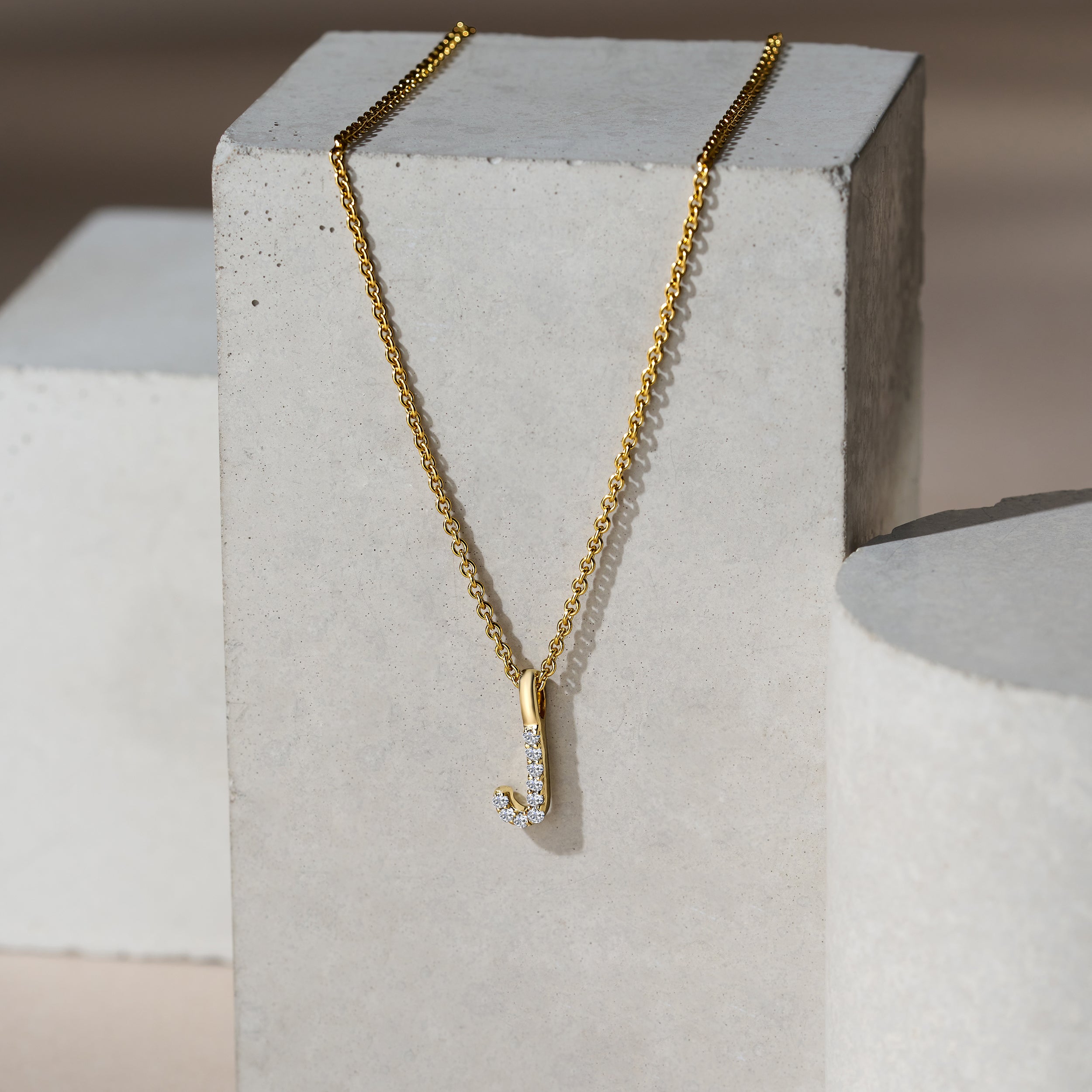 Love Letter Initial J Lab Diamond Necklace set in 9K Yellow Gold